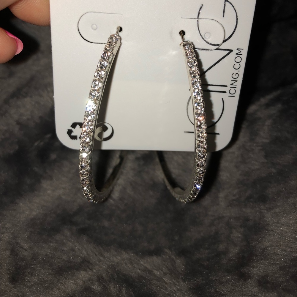Icing Silver Rhinestone Hoops - Picture 3 of 3